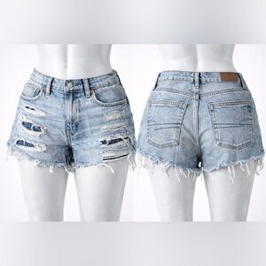 American Eagle 90s Highest Rise Boyfriend Shorts Size 4 Distressed Denim
